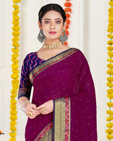 Vishal Prints Wine Chiffon Saree With Diamond Work And Fancy Zari Border