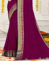 Vishal Prints Wine Chiffon Saree With Diamond Work And Fancy Zari Border