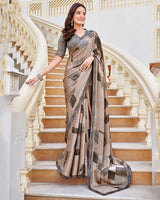 Vishal Prints Dusty Brown Printed Chiffon Saree With Fancy Border