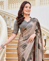 Vishal Prints Dusty Brown Printed Chiffon Saree With Fancy Border