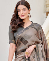 Vishal Prints Dusty Brown Printed Chiffon Saree With Fancy Border