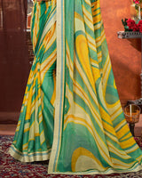 Vishal Prints Tea Green Printed Chiffon Brasso Saree With Border