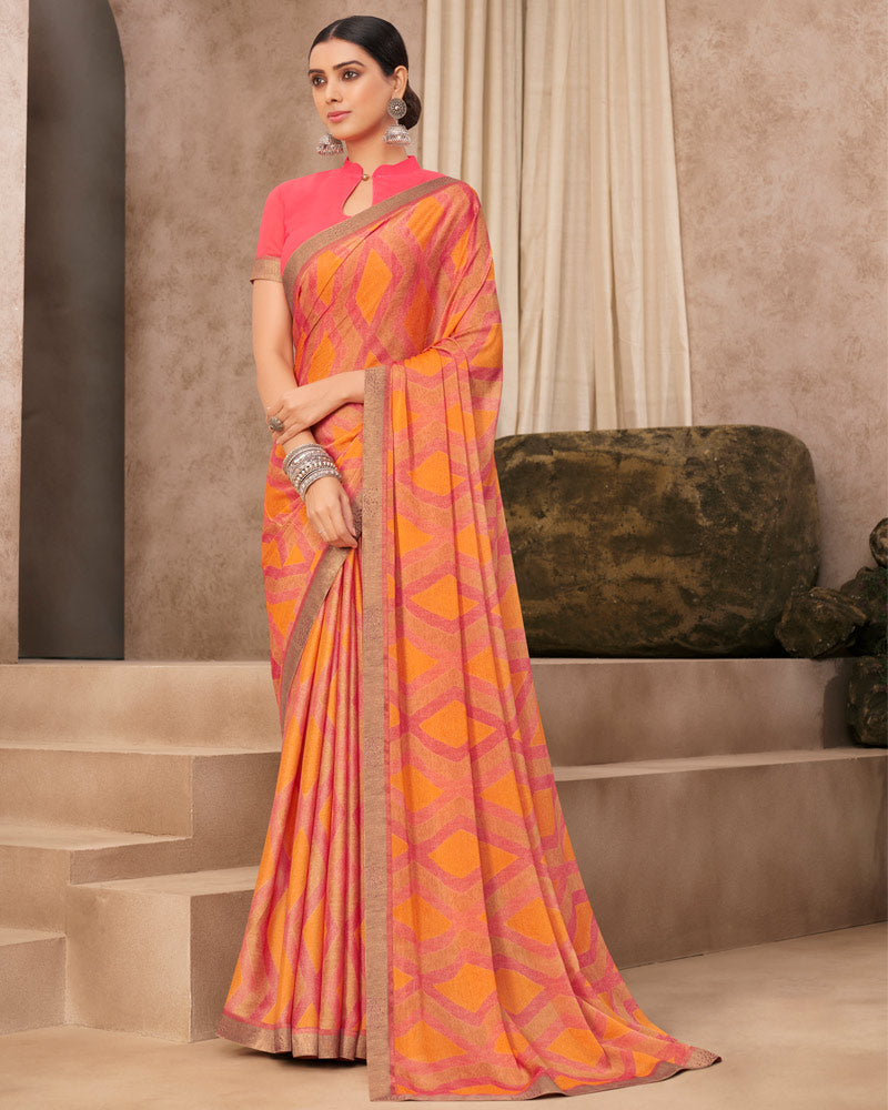 Vishal Prints Pastel Brown Printed Brasso Saree With Fancy Border