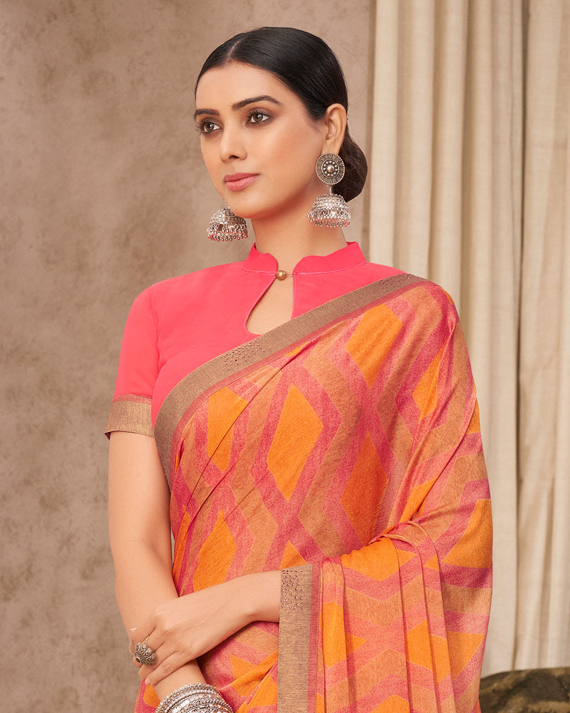 Vishal Prints Pastel Brown Printed Brasso Saree With Fancy Border