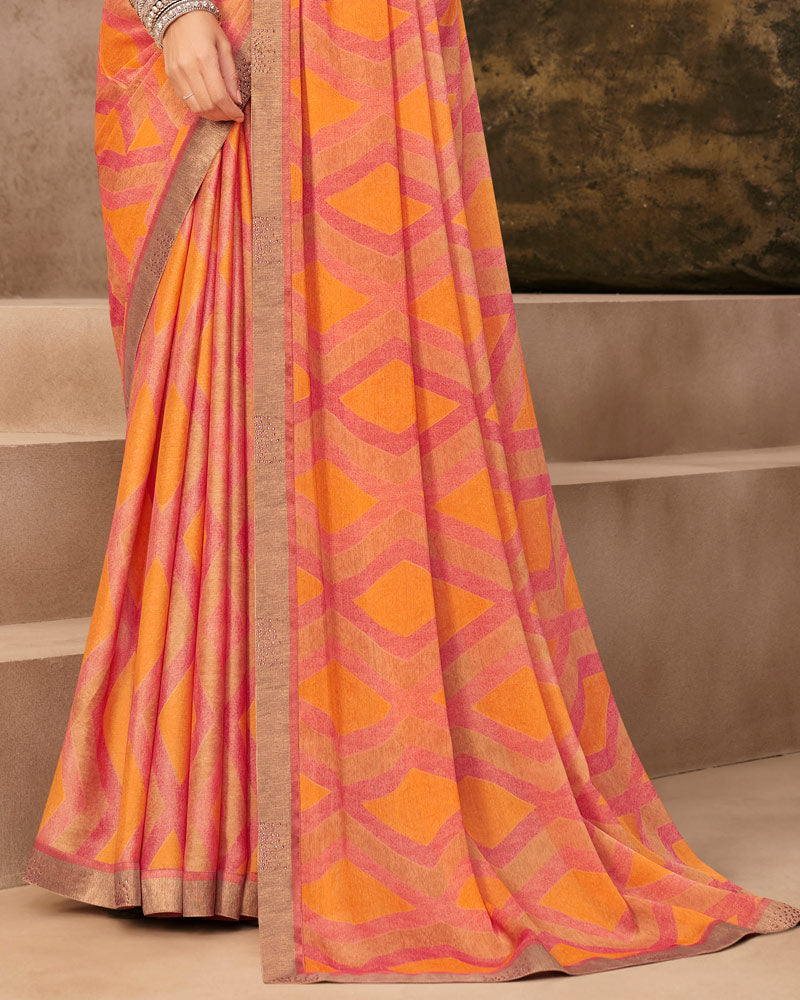 Vishal Prints Pastel Brown Printed Brasso Saree With Fancy Border