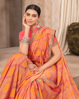 Vishal Prints Pastel Brown Printed Brasso Saree With Fancy Border
