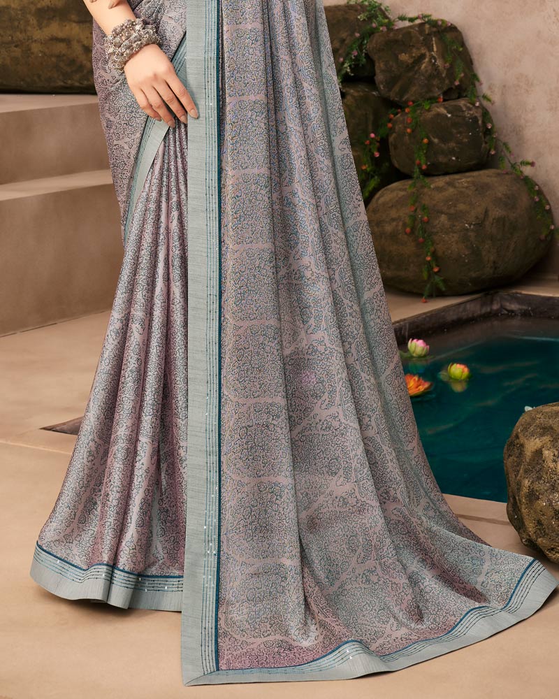 Vishal Prints Light Mauve Printed Brasso Saree With Fancy Border
