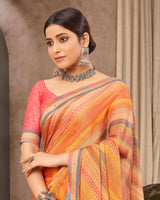 Vishal Prints Pastel Orange Printed Brasso Saree With Fancy Border
