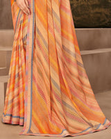 Vishal Prints Pastel Orange Printed Brasso Saree With Fancy Border