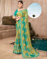 Vishal Prints Pastel Olive Printed Brasso Saree With Fancy Border