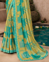Vishal Prints Pastel Olive Printed Brasso Saree With Fancy Border