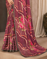 Vishal Prints Wine Printed Brasso Saree With Fancy Border