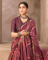 Vishal Prints Wine Printed Brasso Saree With Fancy Border