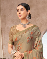 Vishal Prints Fawn Printed Brasso Saree With Fancy Border