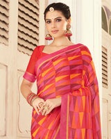 Vishal Prints Dark Pink Printed Brasso Saree With Fancy Border