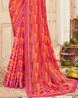 Vishal Prints Dark Pink Printed Brasso Saree With Fancy Border