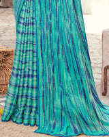 Vishal Prints Turquoise Green Printed Brasso Saree With Fancy Border