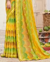 Vishal Prints Yellow Printed Brasso Saree With Fancy Border