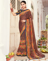 Vishal Prints Coffee Brown Printed Brasso Saree With Fancy Border