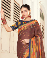 Vishal Prints Coffee Brown Printed Brasso Saree With Fancy Border