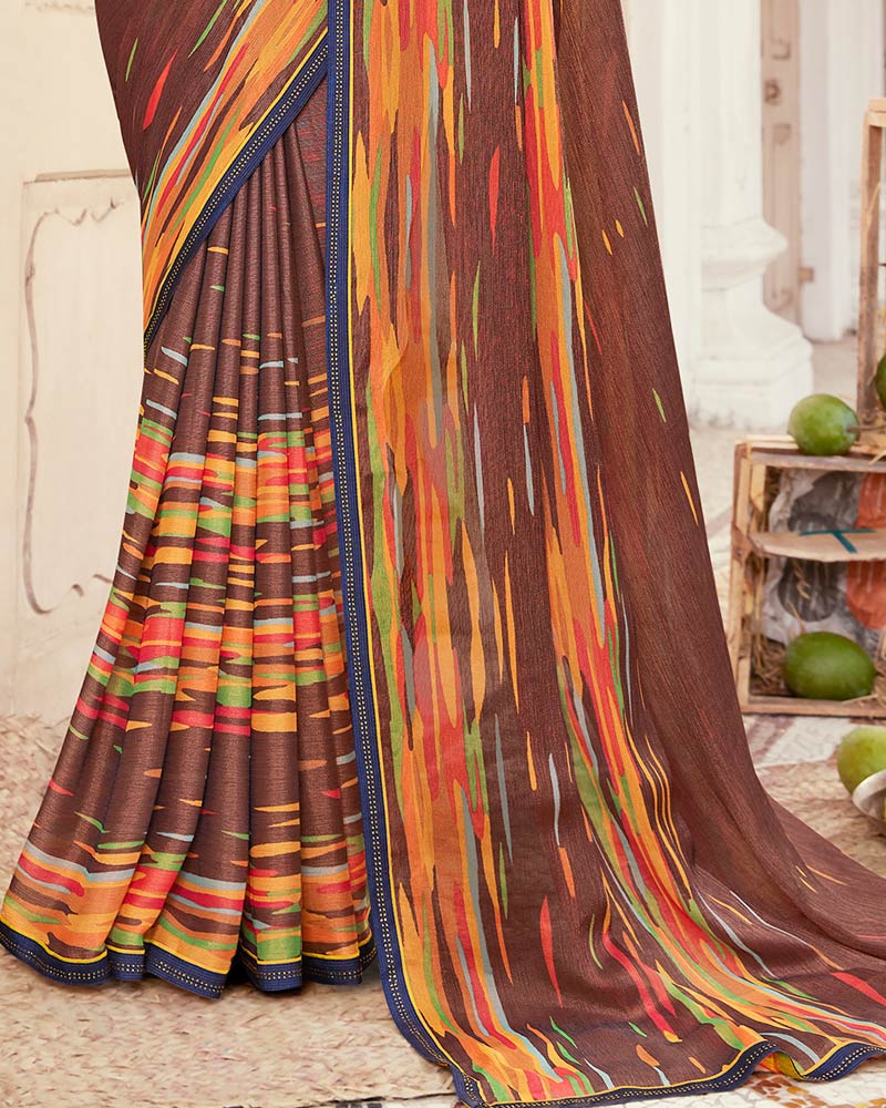 Vishal Prints Coffee Brown Printed Brasso Saree With Fancy Border