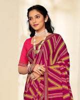 Vishal Prints Purple Red Printed Georgette Saree With Fancy Border