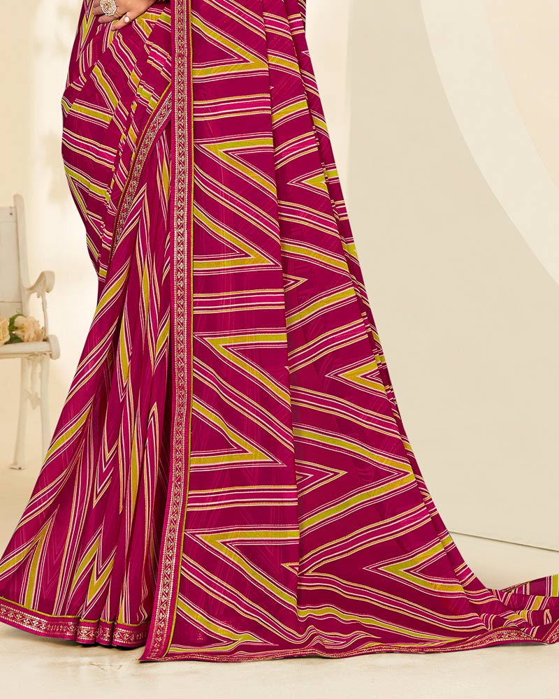 Vishal Prints Purple Red Printed Georgette Saree With Fancy Border