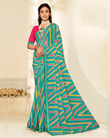 Vishal Prints Persian Green Printed Georgette Saree With Fancy Border