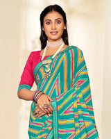 Vishal Prints Persian Green Printed Georgette Saree With Fancy Border
