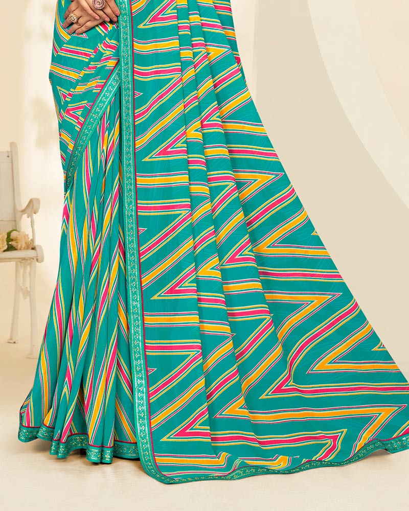 Vishal Prints Persian Green Printed Georgette Saree With Fancy Border