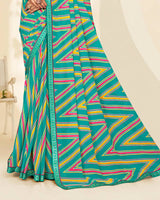 Vishal Prints Persian Green Printed Georgette Saree With Fancy Border