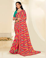 Vishal Prints Pinkish Red Printed Georgette Saree With Fancy Border