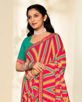 Vishal Prints Pinkish Red Printed Georgette Saree With Fancy Border