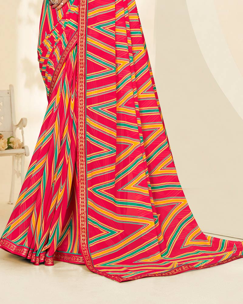 Vishal Prints Pinkish Red Printed Georgette Saree With Fancy Border