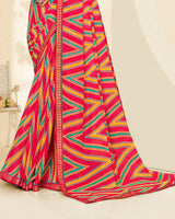 Vishal Prints Pinkish Red Printed Georgette Saree With Fancy Border