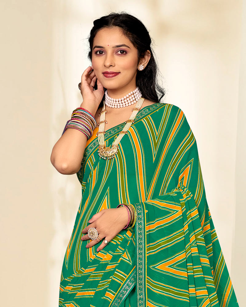 Vishal Prints Tropical Green Printed Georgette Saree With Fancy Border