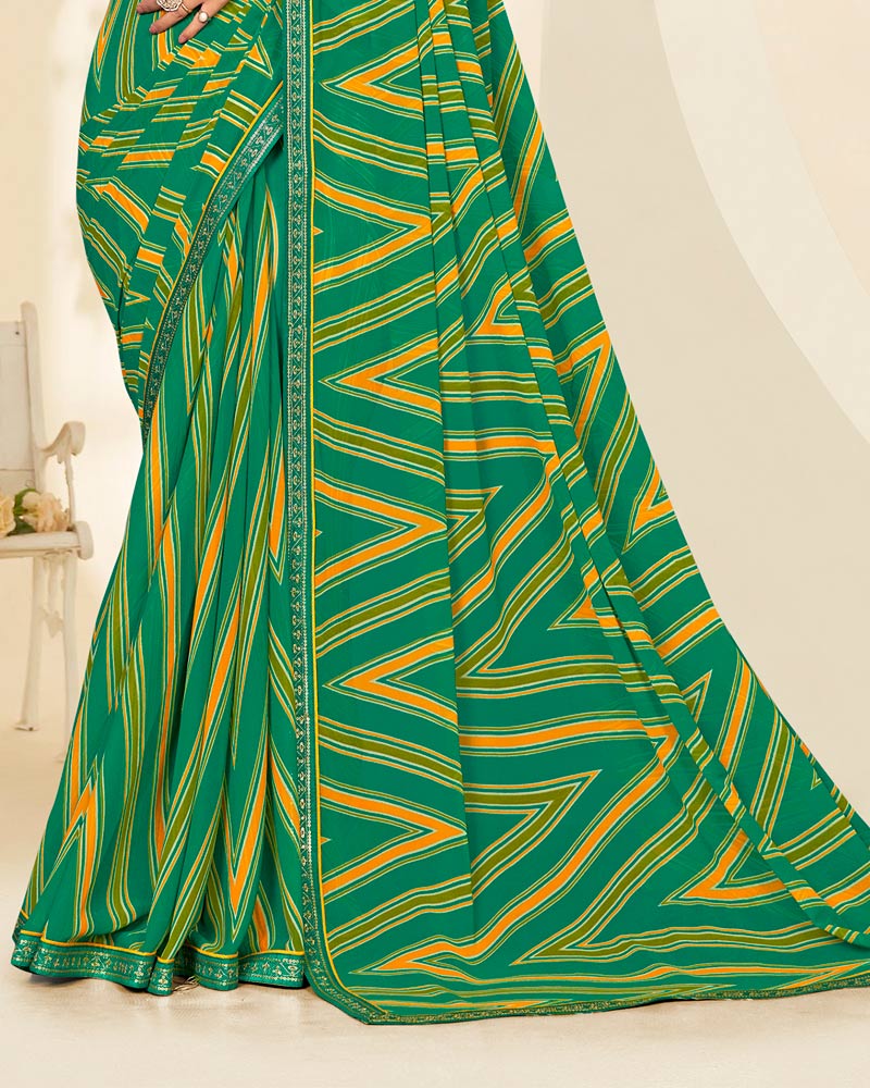 Vishal Prints Tropical Green Printed Georgette Saree With Fancy Border