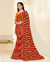 Vishal Prints Scarlet Red Printed Georgette Saree With Fancy Border