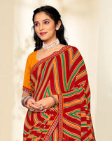 Vishal Prints Scarlet Red Printed Georgette Saree With Fancy Border