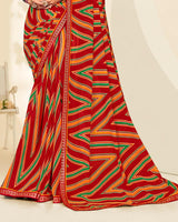 Vishal Prints Scarlet Red Printed Georgette Saree With Fancy Border