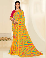 Vishal Prints Dark Yellow Printed Georgette Saree With Fancy Border