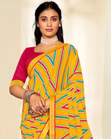 Vishal Prints Dark Yellow Printed Georgette Saree With Fancy Border