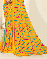 Vishal Prints Dark Yellow Printed Georgette Saree With Fancy Border