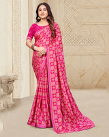 Vishal Prints Raspberry Pink Printed Chiffon Saree With Fancy Border