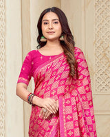 Vishal Prints Raspberry Pink Printed Chiffon Saree With Fancy Border