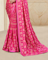 Vishal Prints Raspberry Pink Printed Chiffon Saree With Fancy Border