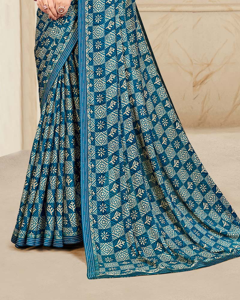 Vishal Prints Venice Blue Printed Chiffon Saree With Fancy Border