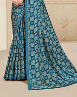 Vishal Prints Venice Blue Printed Chiffon Saree With Fancy Border