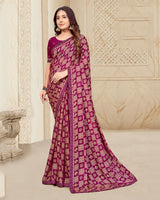 Vishal Prints Purple Red Printed Chiffon Saree With Fancy Border