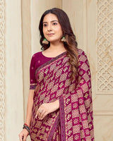 Vishal Prints Purple Red Printed Chiffon Saree With Fancy Border